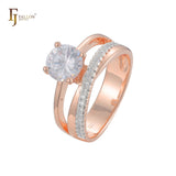Anillos solitarios con pavé de circonitas blancas en oro de 14 quilates, oro blanco y oro rosa en dos tonos.