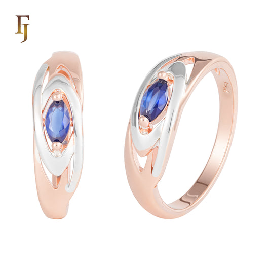 Rose Gold two tone solitaire marquise blue Elegant Rose Gold Blue CZ Marquise Ring with White Accent – Fashion Jewelry by FJ