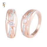 Rose Gold Ring with Round White CZ and Streamlined Accent – Elegant Fashion Jewelry by FJ