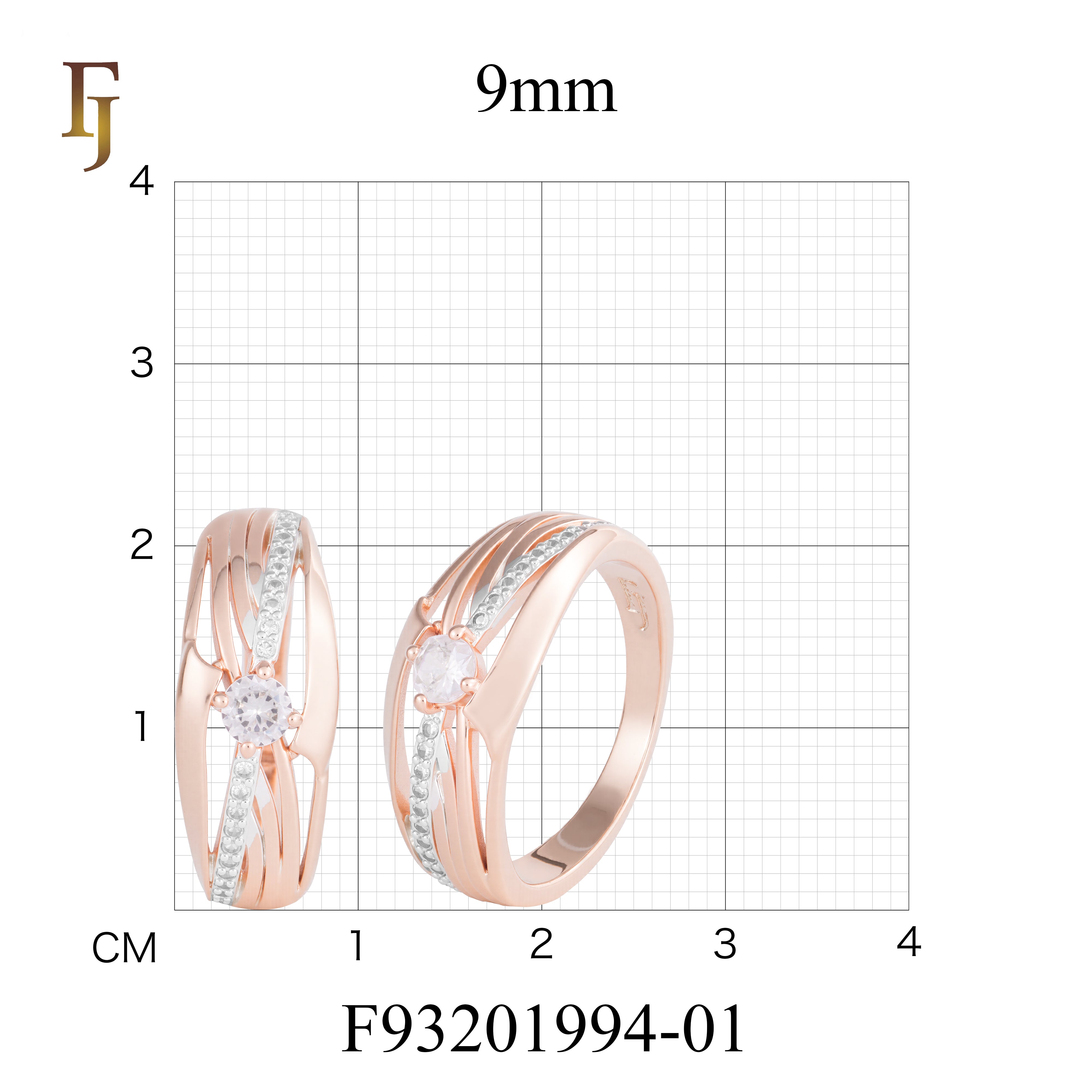 Rose Gold Ring with Round White CZ and Streamlined Accent – Elegant Fashion Jewelry by FJ