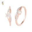 Elegant Rose Gold Ring with White CZ and Curved Accent – Classic Sparkle by FJ