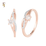 Elegant Rose Gold Ring with White CZ and Curved Accent – Classic Sparkle by FJ