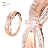 Rose Gold two tone solitaire rings paving stones