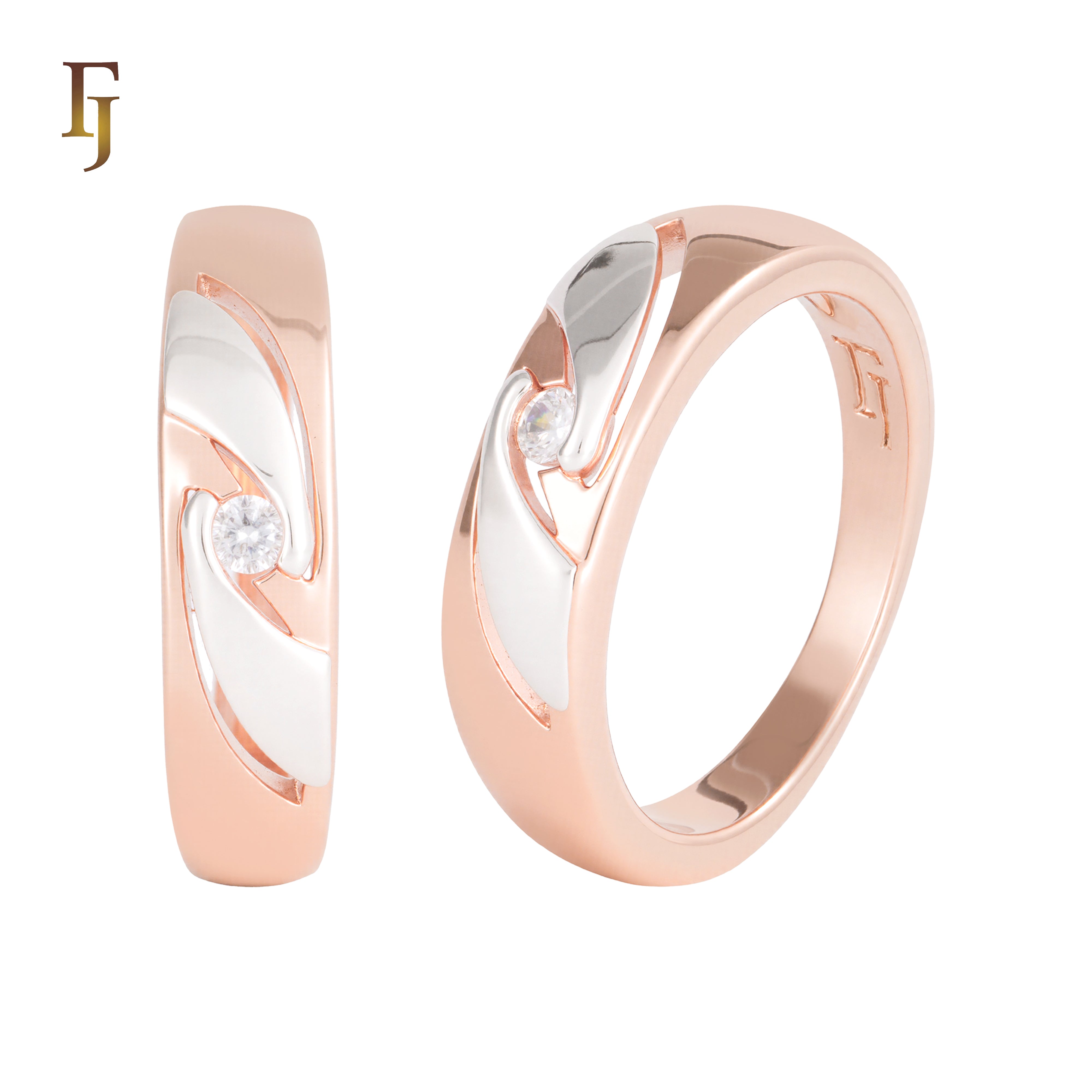 Stylish Rose Gold Band Ring with White Enamel and CZ – Modern Twist by FJ