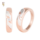 Stylish Rose Gold Band Ring with White Enamel and CZ – Modern Twist by FJ