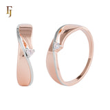 Rose Gold Wave Solitaire Ring with Round CZ – Elegant Promise Ring for Women | FJ Fallon Jewelry