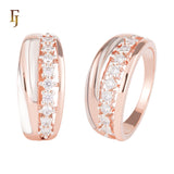 Two-Tone Rose Gold and Silver Band Ring with Sparkling CZ Accents – FJ Jewelry