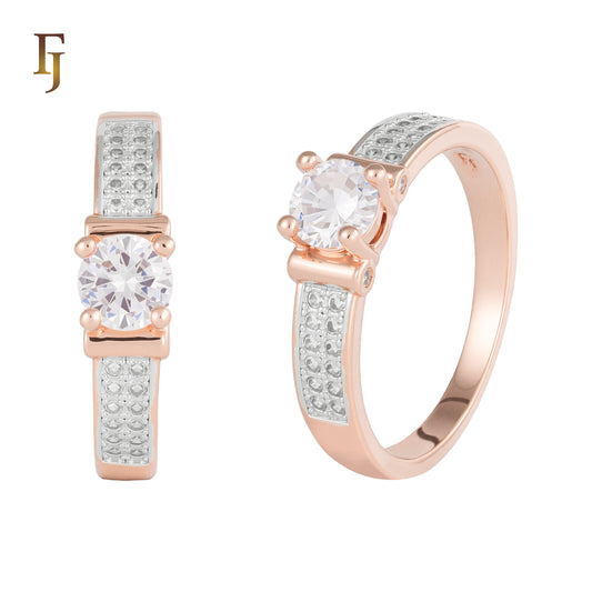 Classic Solitaire Rose Gold Ring with CZ Accents – Timeless Design by FJ