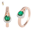 Rose Gold Emerald Green CZ Ring with Teardrop Wrap Design | Elegant Cocktail Ring | FJ Fallon Jewelry