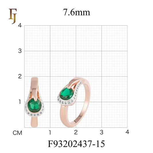 Rose Gold Emerald Green CZ Ring with Teardrop Wrap Design | Elegant Cocktail Ring | FJ Fallon Jewelry