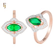 Rose Gold Ring with Marquise Green CZ and Pave Halo | Elegant Cocktail or Party Ring | FJ Fallon Jewelry