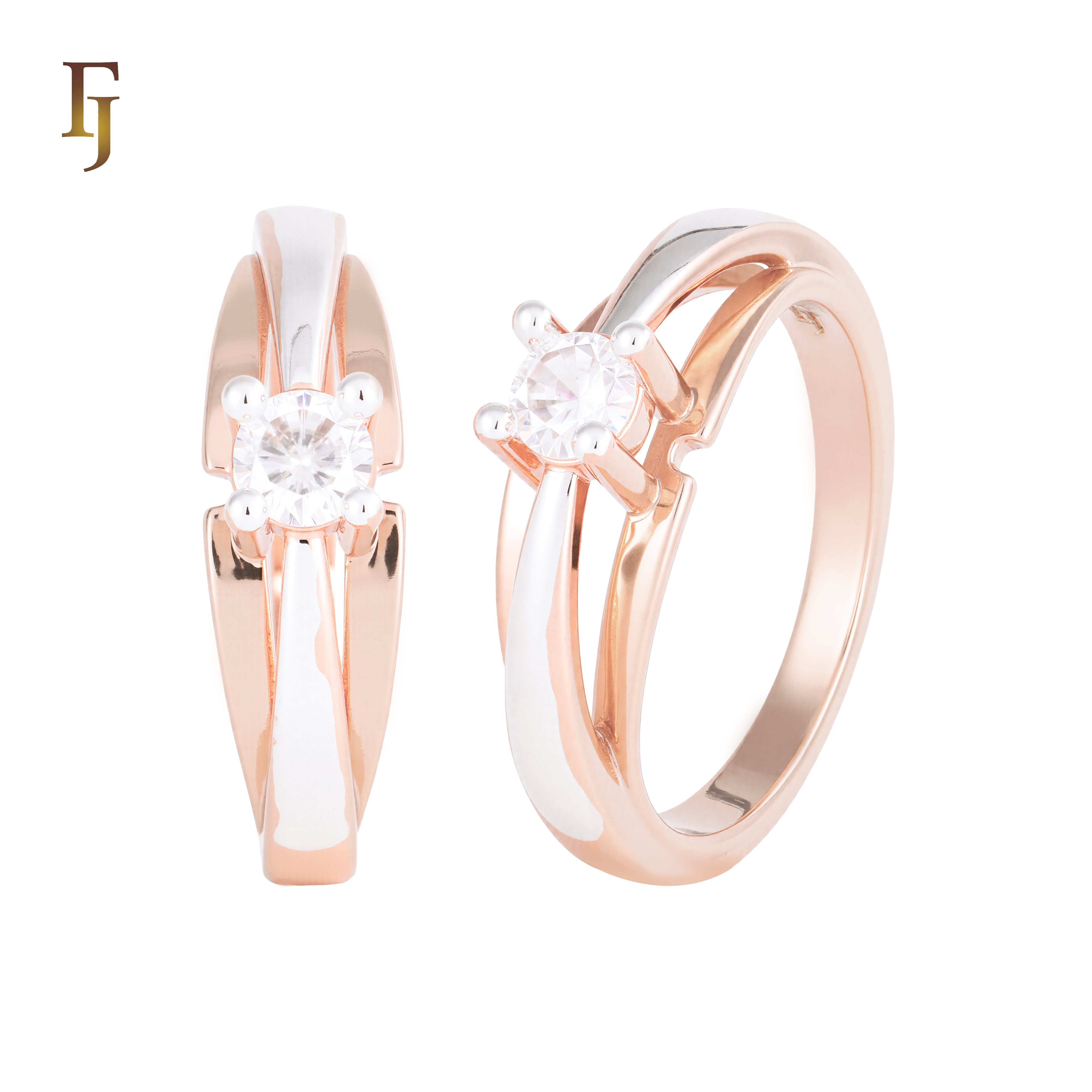 White Gold Plated Solitaire CZ Ring with Split Band Design | Elegant Promise Ring | FJ Fallon Jewelry