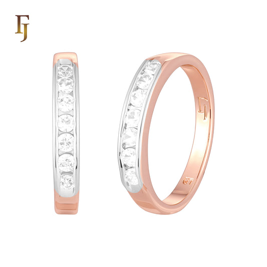 Cluster white rounded CZs half eternity wedding band Rose Gold Rings