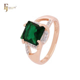 Anillos de moda de oro rosa en dos tonos con circonita cúbica y esmeralda cuadrada