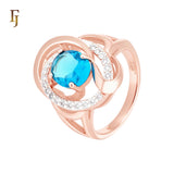 Blue Stone Swirl Flower Ring Rose Gold Plated Hypoallergenic Tarnish Resistant Jewelry FJ Fallon Jewelry