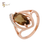 Grande solitário Marquise café CZ Rose Gold dois tons Fashion Rings