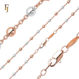 .Cable link beads chains plated in White Gold, 14K Gold, Rose Gold, two tone
