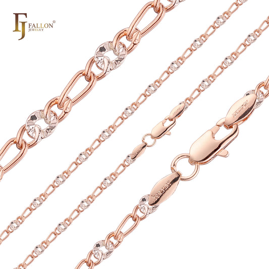 Cadenas de eslabones elegantes con diseño de rayos de sol en forma de círculo de Figaro chapadas en oro rosa de dos tonos