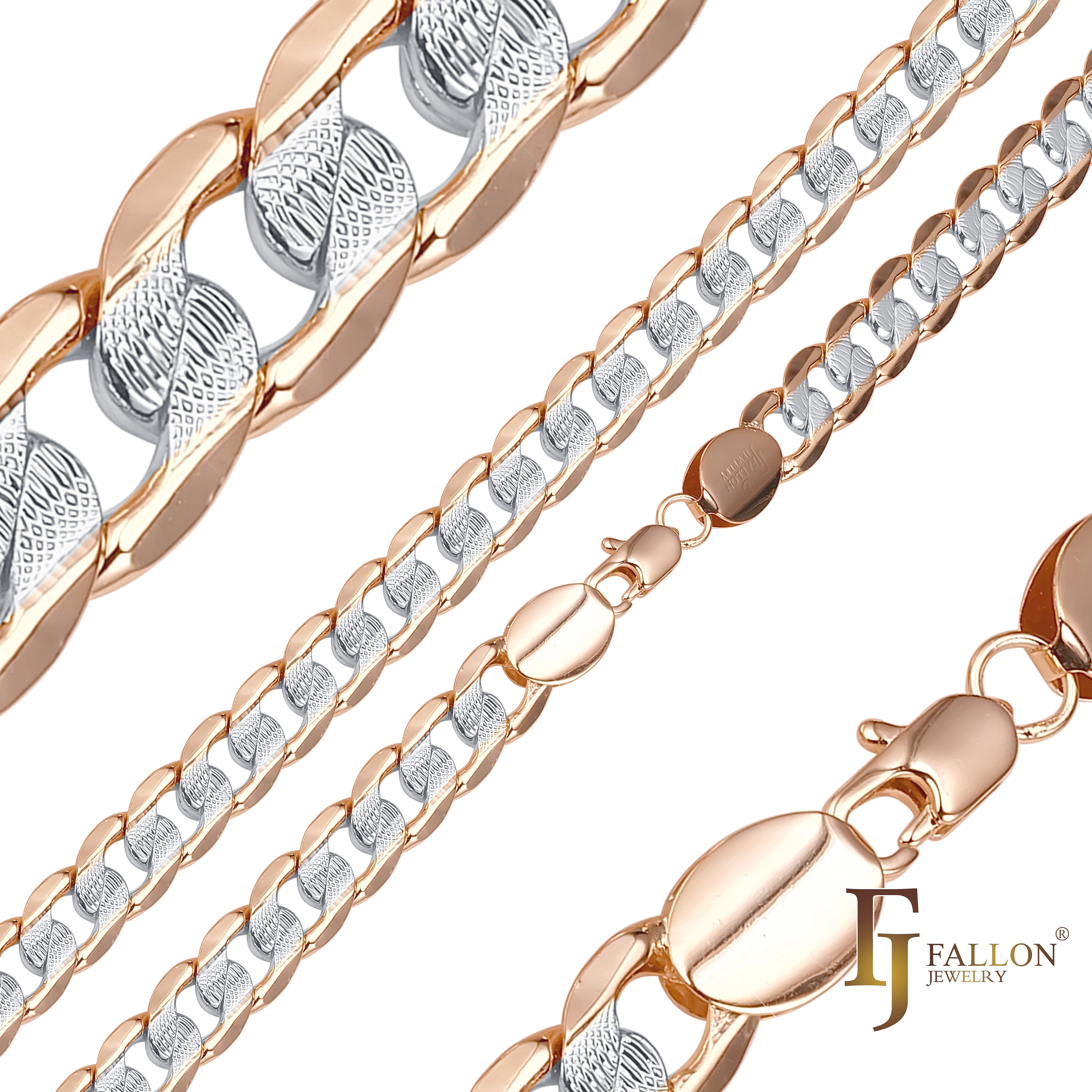 Ripple hammered Curb chains plated in Rose Gold, two tone