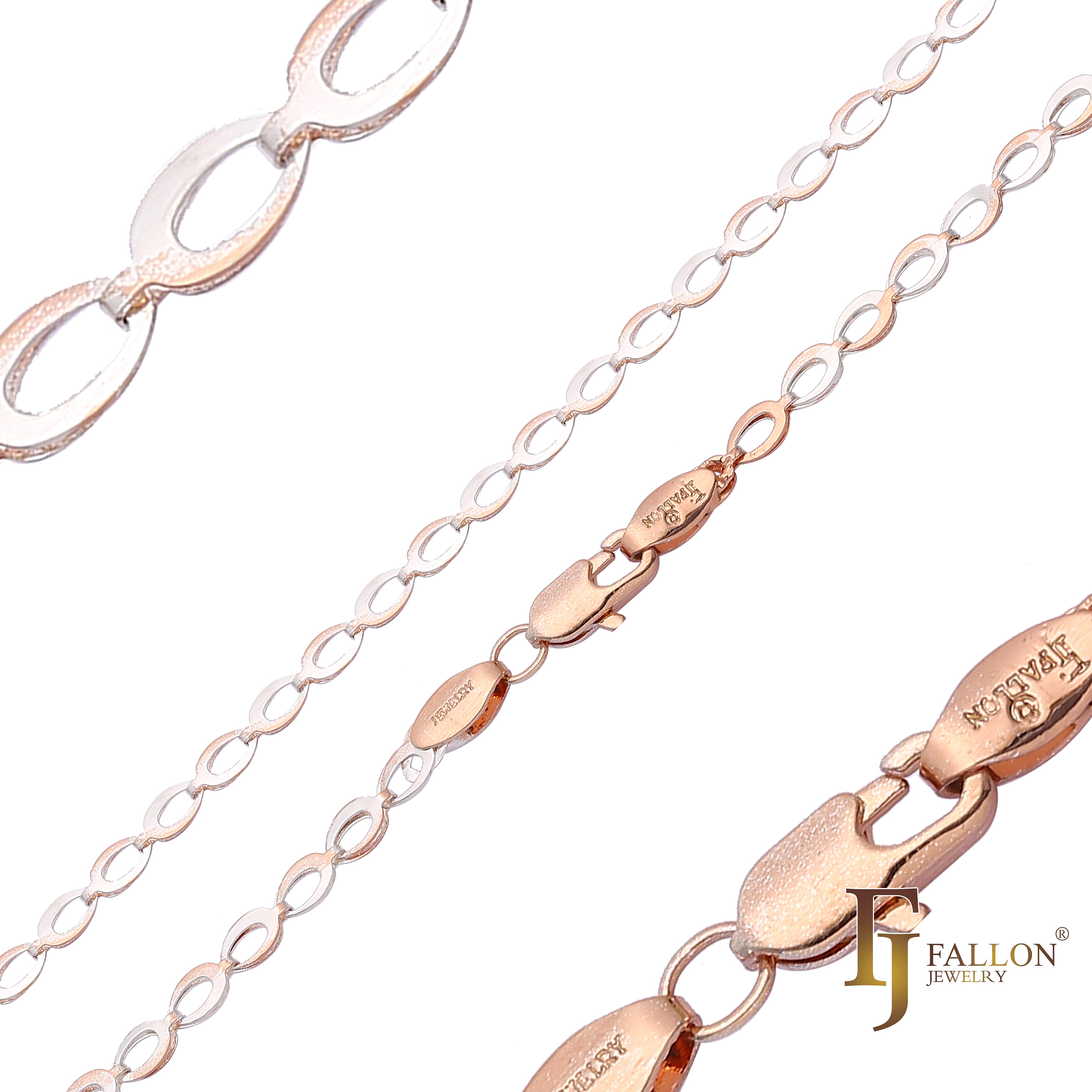 {Customize} Horse eye Marquise Fancy link chains plated in 14K Gold, Rose Gold two tone