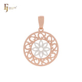 Colgante circular de dos tonos en oro rosa con filigrana de flor de ocho pétalos