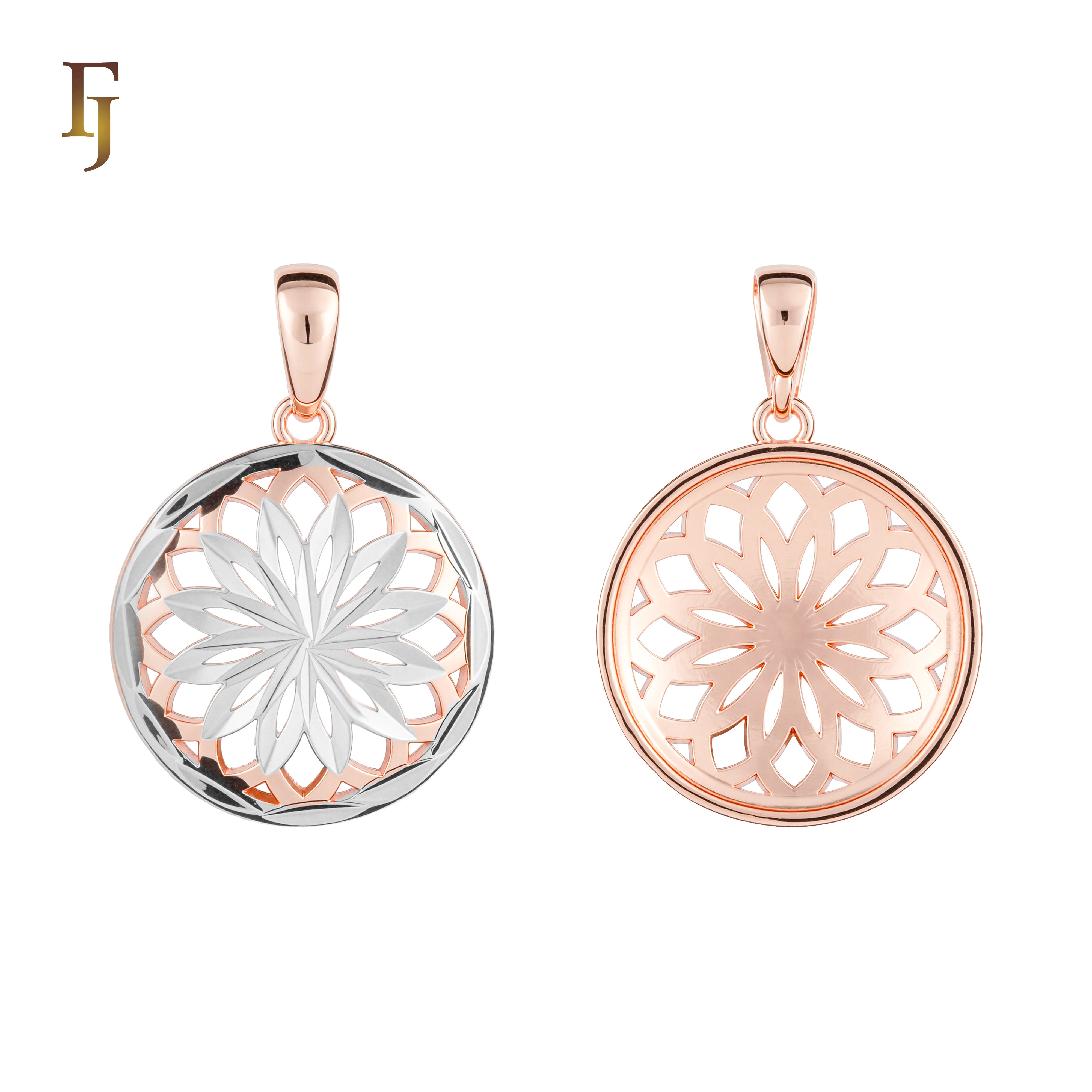 Round Floral Cutout Pendant in Full Rose Gold Tone, Mandala-Inspired Design | FJ Fallon Fashion Jewelry