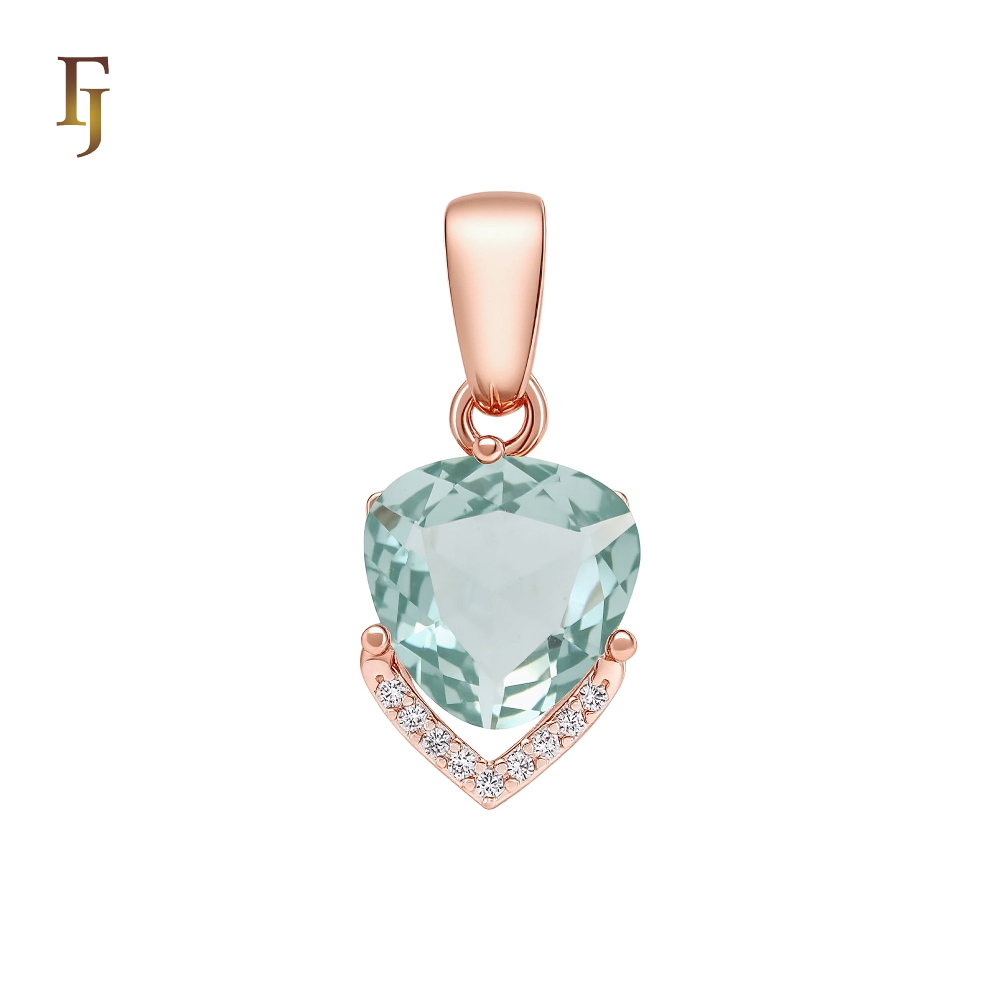 Triangular white CZ with arrow of white CZs Rose Gold two tone Pendant