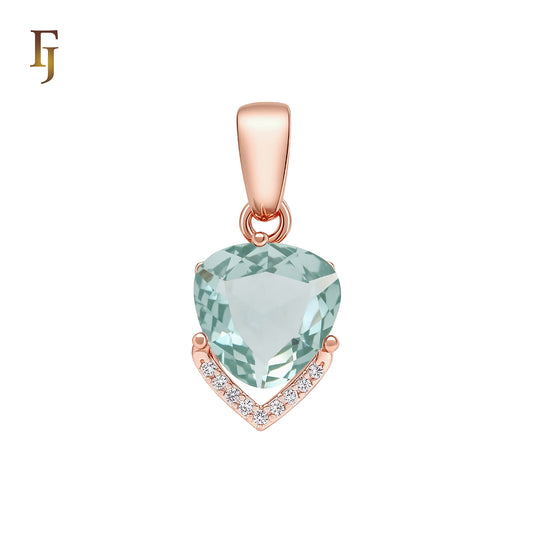 Triangular white CZ with arrow of white CZs Rose Gold two tone Pendant