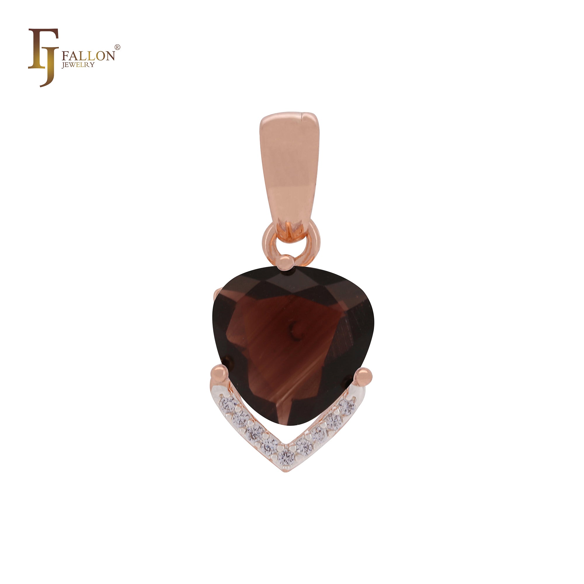 Triangular white CZ with arrow of white CZs Rose Gold two tone Pendant