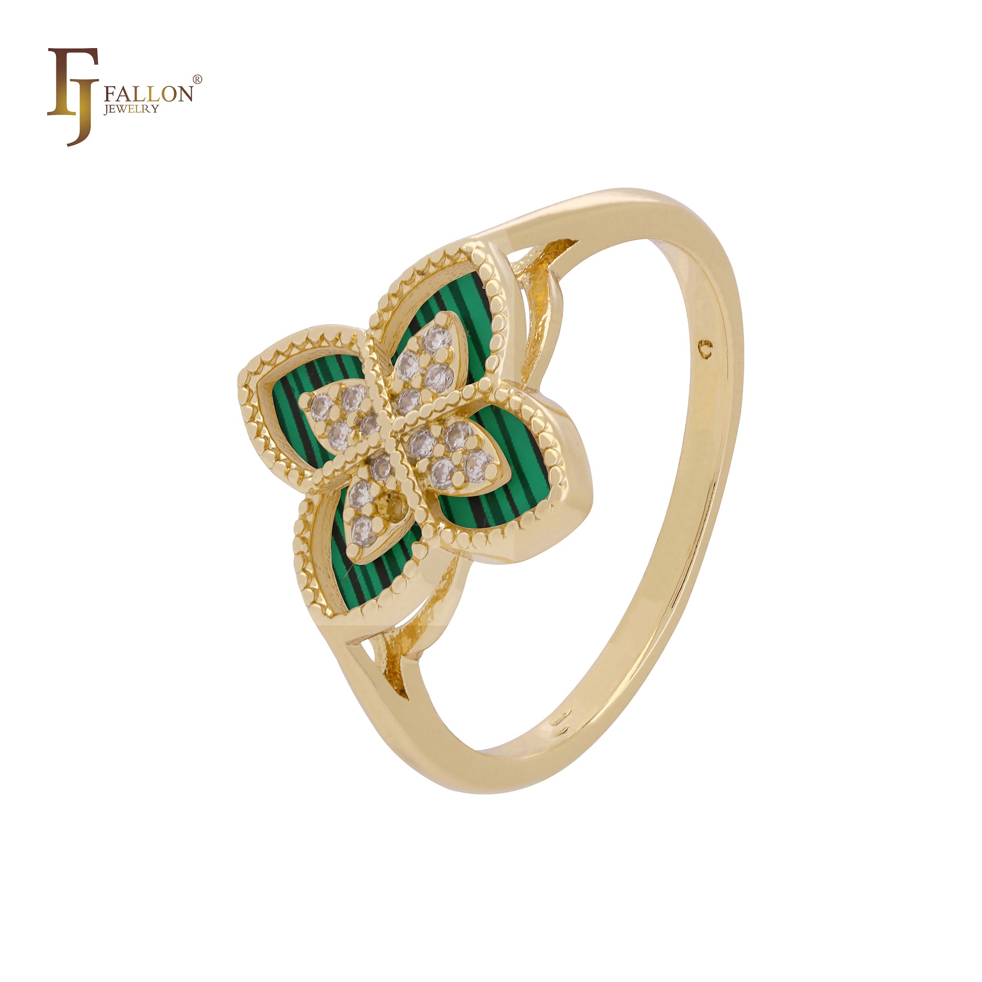 Anillos de moda de oro rosa y oro de 14 quilates con trébol en capas blanco y negro