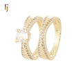 Double Cross Paved white CZs 14K Gold, Rose Gold Wedding Set Rings
