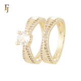 Double Cross Paved white CZs 14K Gold, Rose Gold Wedding Set Rings