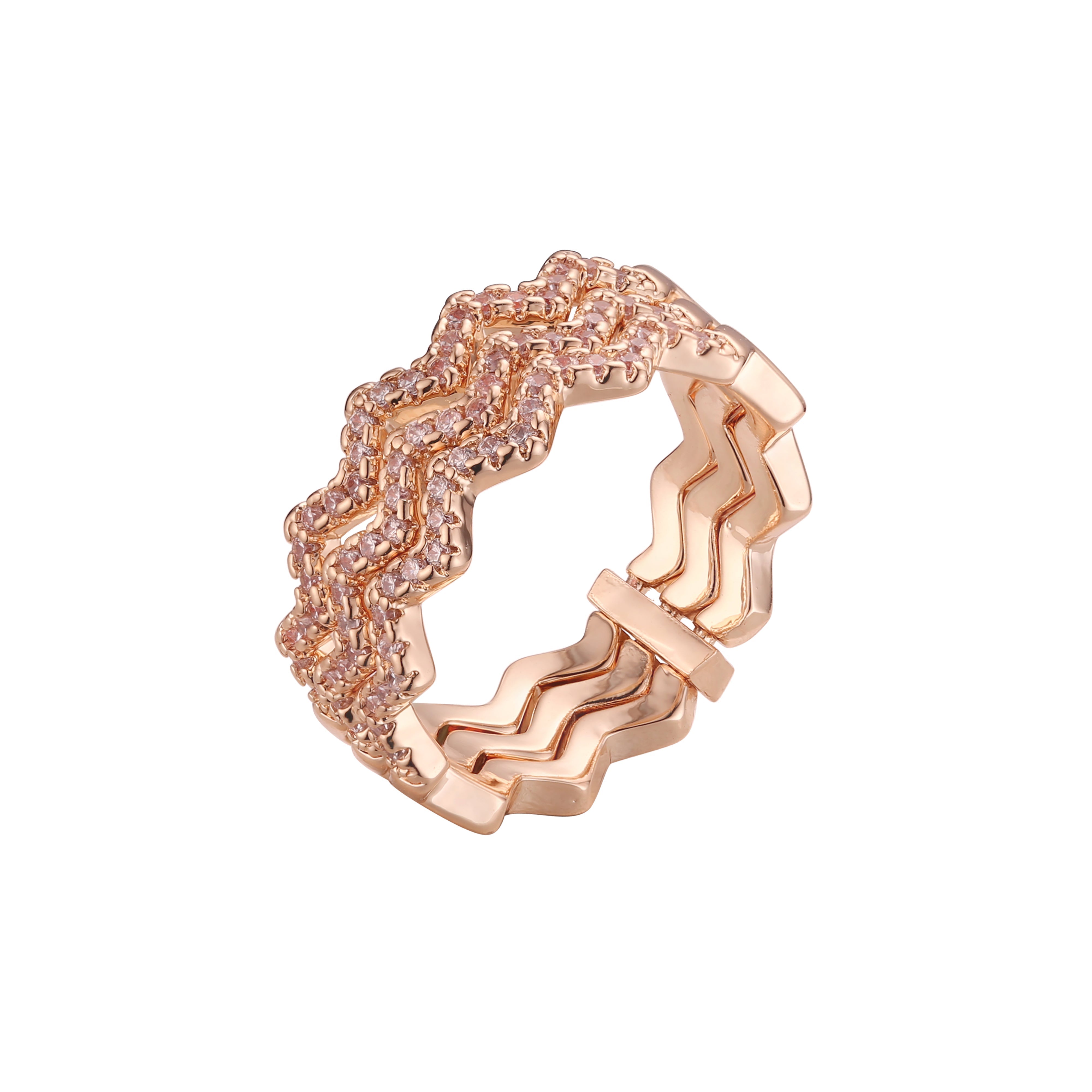 Anéis de trindade em zigue-zague em ouro 14K, cores banhadas a ouro rosa