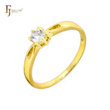 Classic Silver Solitaire Ring with Round White CZ in Six-Prong Setting – FJ Jewelry