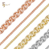 Eslabón de cable de cadenas de trigo Spiga chapado en oro de 14 quilates, oro rosa y oro blanco