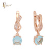 Solitaire rounded CZ drop 14K Gold, Rose Gold Russian Lock earrings