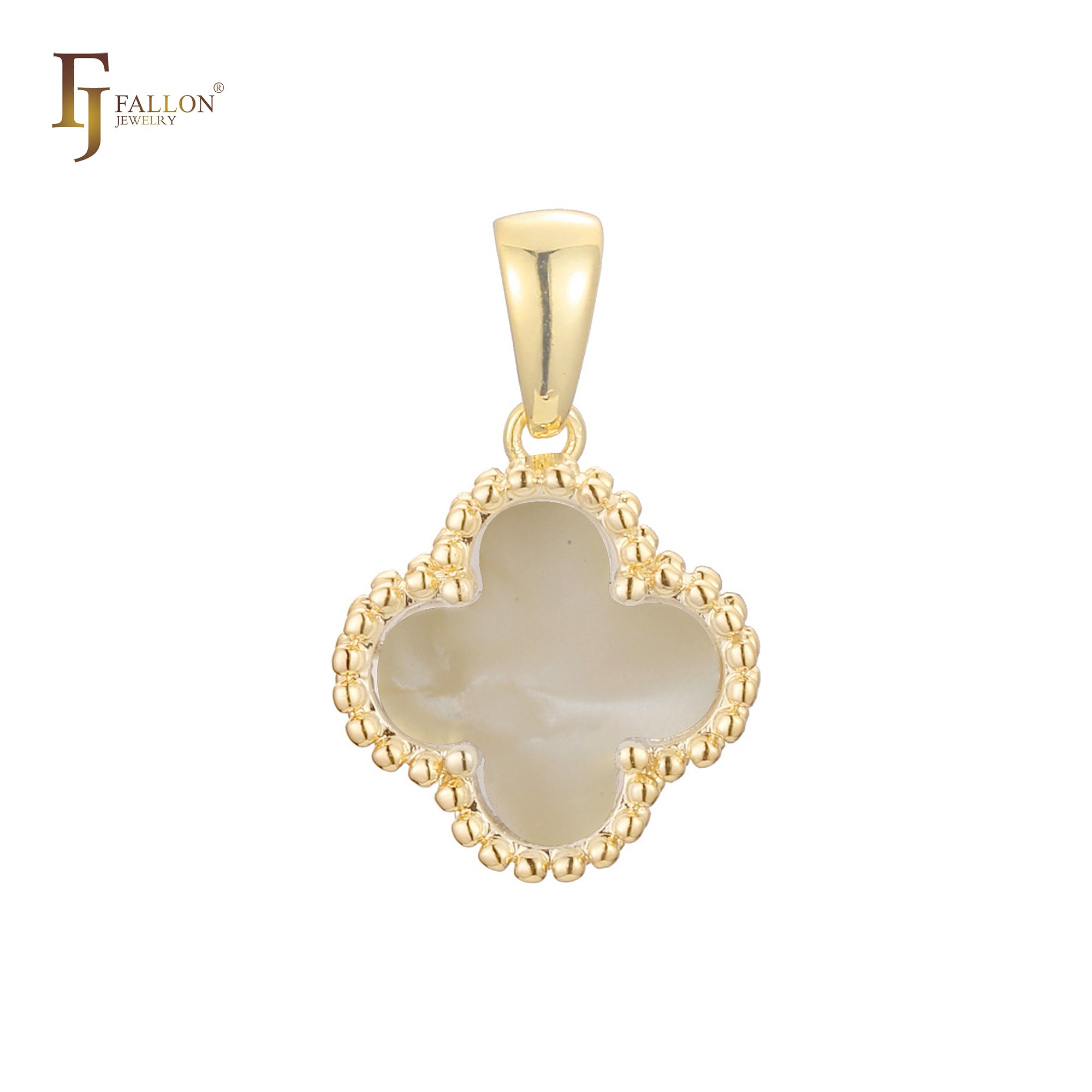 Lucky Clover branco ou preto em ouro rosa, pingente de ouro 14K