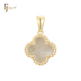 Lucky Clover branco ou preto em ouro rosa, pingente de ouro 14K