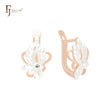 Maple Leave of Solitaire white CZ Rose Gold two tone Clip-On Earrings