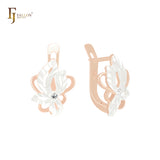 Maple Leave of Solitaire white CZ Rose Gold two tone Clip-On Earrings