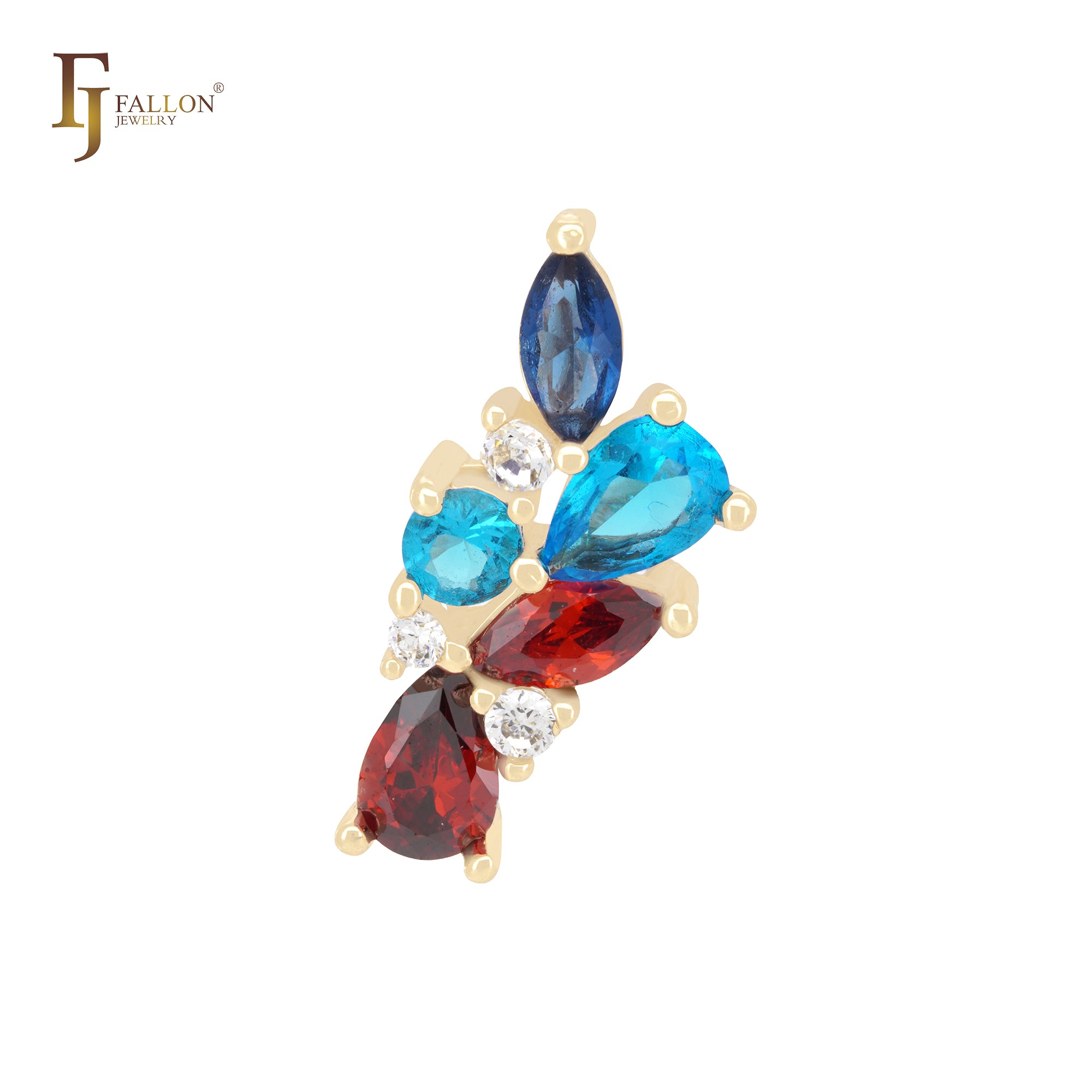 Colorful Mixed CZs Cluster 14K Gold, Rose Gold Pendant