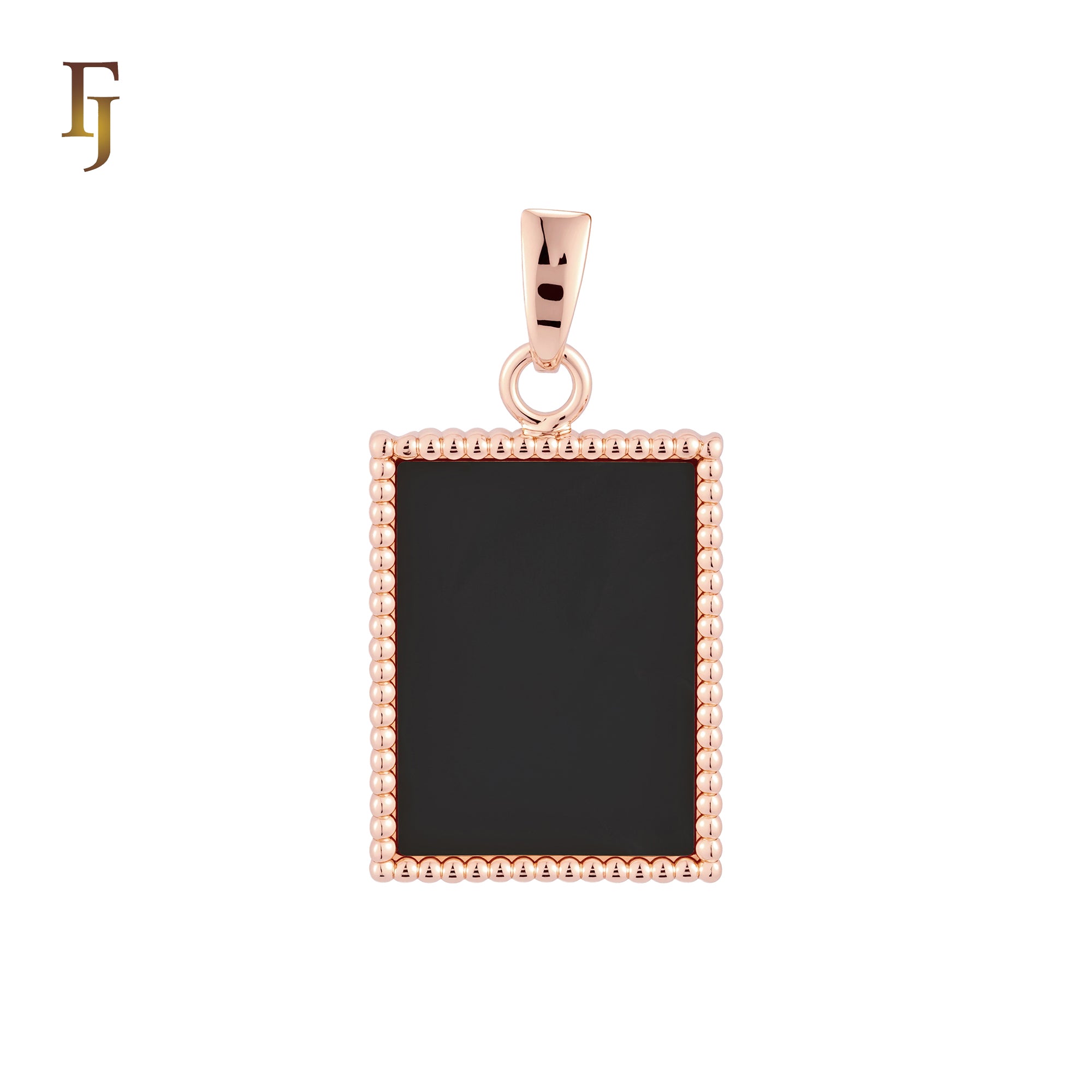 Mirror of Black or White Onyx Beads Frame 14K Gold, Rose Gold Pendant