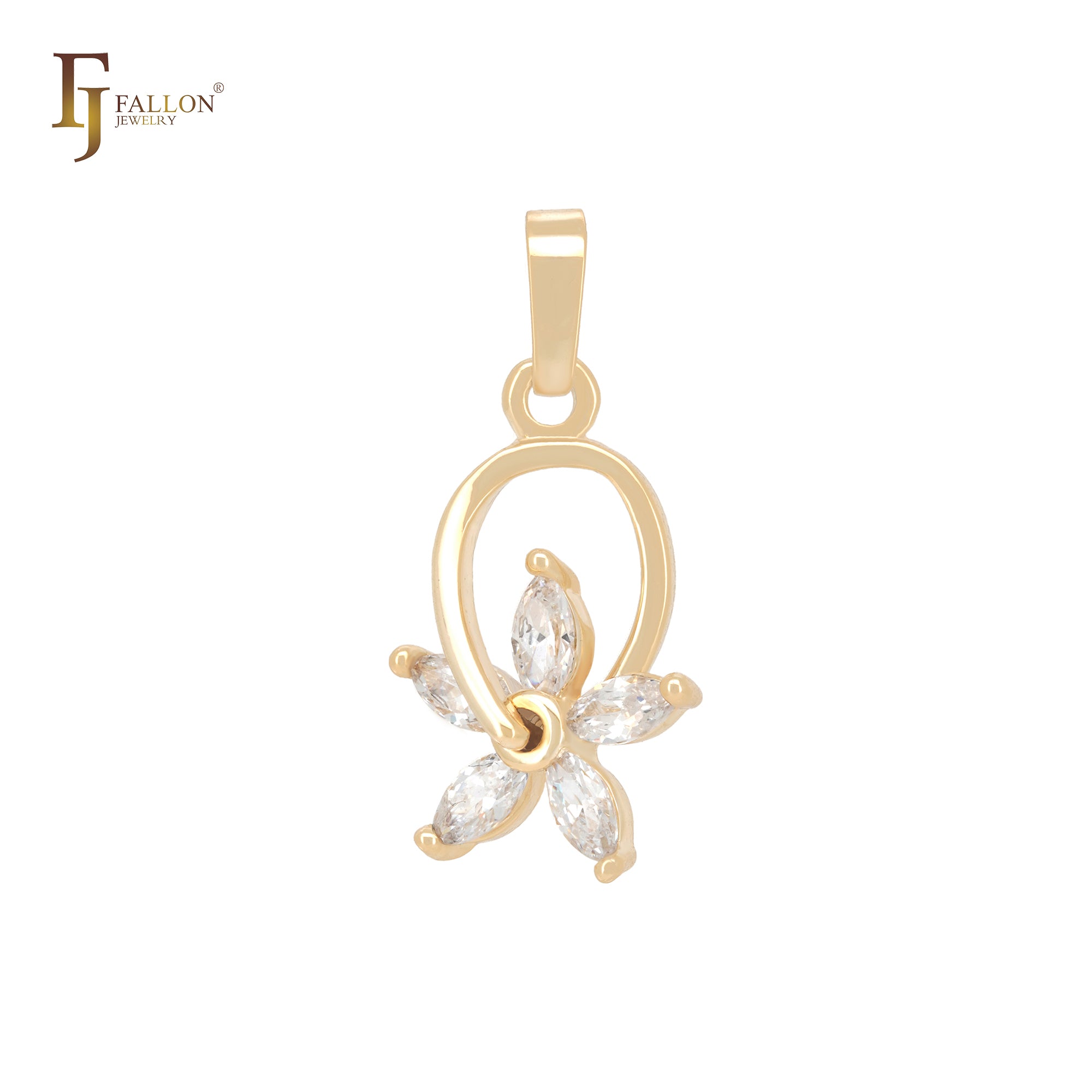Colgante geométrico de oro de 14 quilates con cinco circonitas blancas en forma de estrella y forma de marquesa