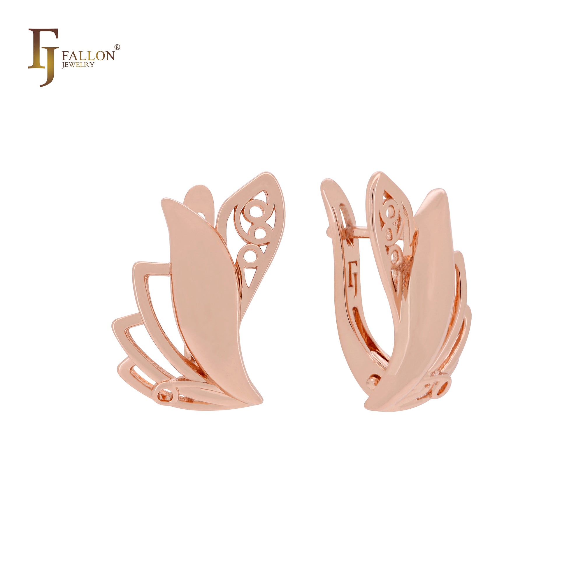 Taste of butterfly filigree flower Rose Gold Russian Lock Earrings