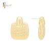 Brincos de pino em formato de cadeado texturizado com franjas de trigo e camadas em ouro 14K, ouro rosa e ouro branco