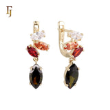 Cluster CZs 14K Gold Russian Lock Earrings