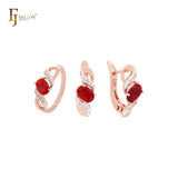 Conjunto de joyas de oro rosa de dos tonos con solitario de circonita cúbica de corte ovalado con garra de cinta y anillos