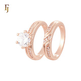 Twisted white CZs paved 14K Gold, Rose Gold Wedding Set Rings Engagement and Band