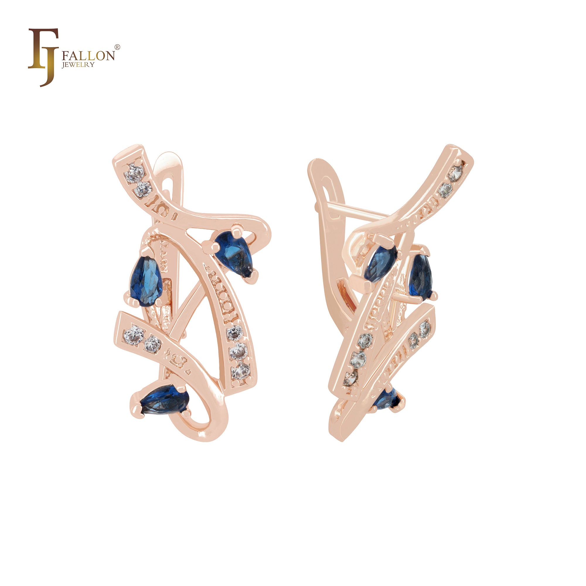 Complex Luxurious Ribbon of beads and white CZs Cluster Rose Gold Clip-On Earrings