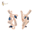 Complex Luxurious Ribbon of beads and white CZs Cluster Rose Gold Clip-On Earrings